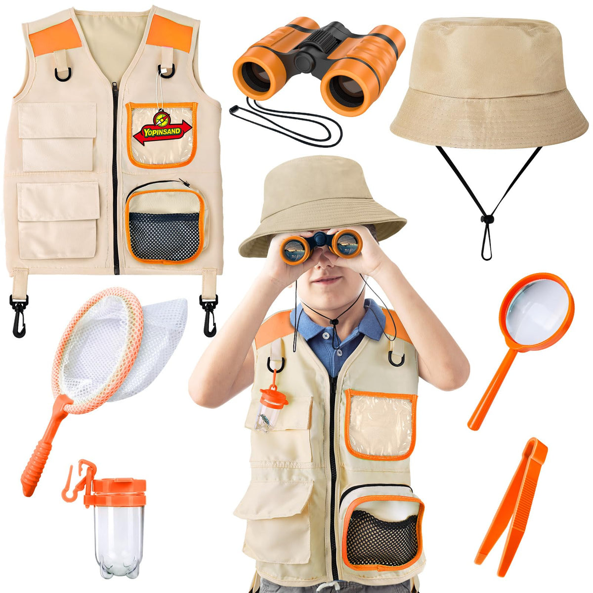 YOPINSAND Kids Explorer Kit vest worn by child for outdoor exploration