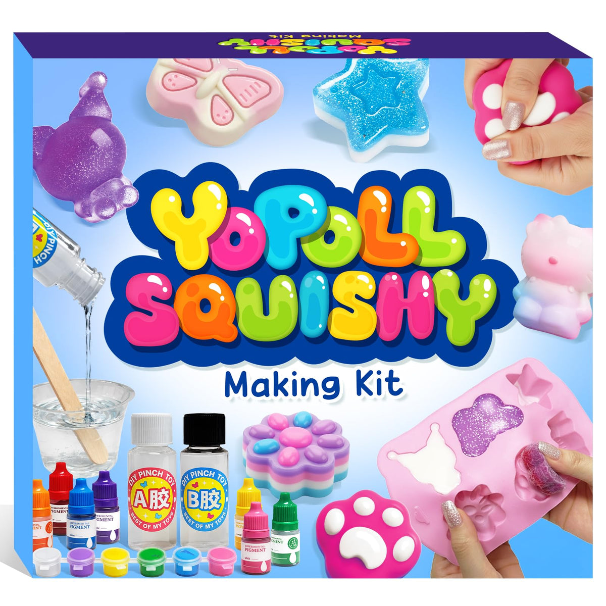 YoPoll DIY squishy kit mold for six shapes, sparking quick, fun creativity in kids crafts.