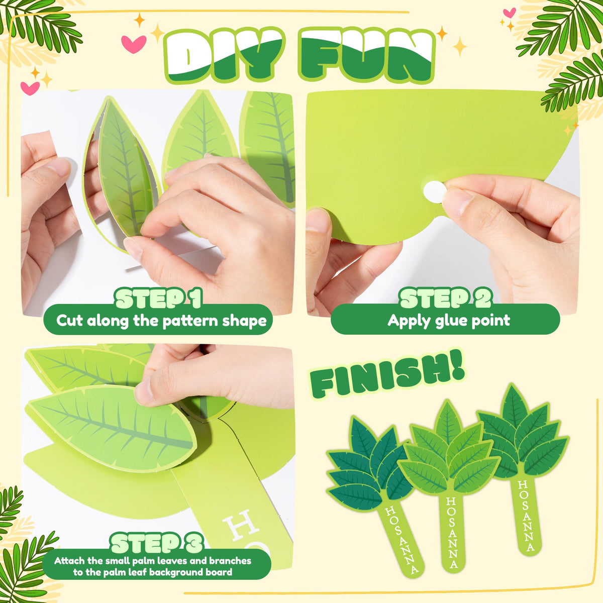 Yopyame small palm leaves in bright colors for kid-friendly projects