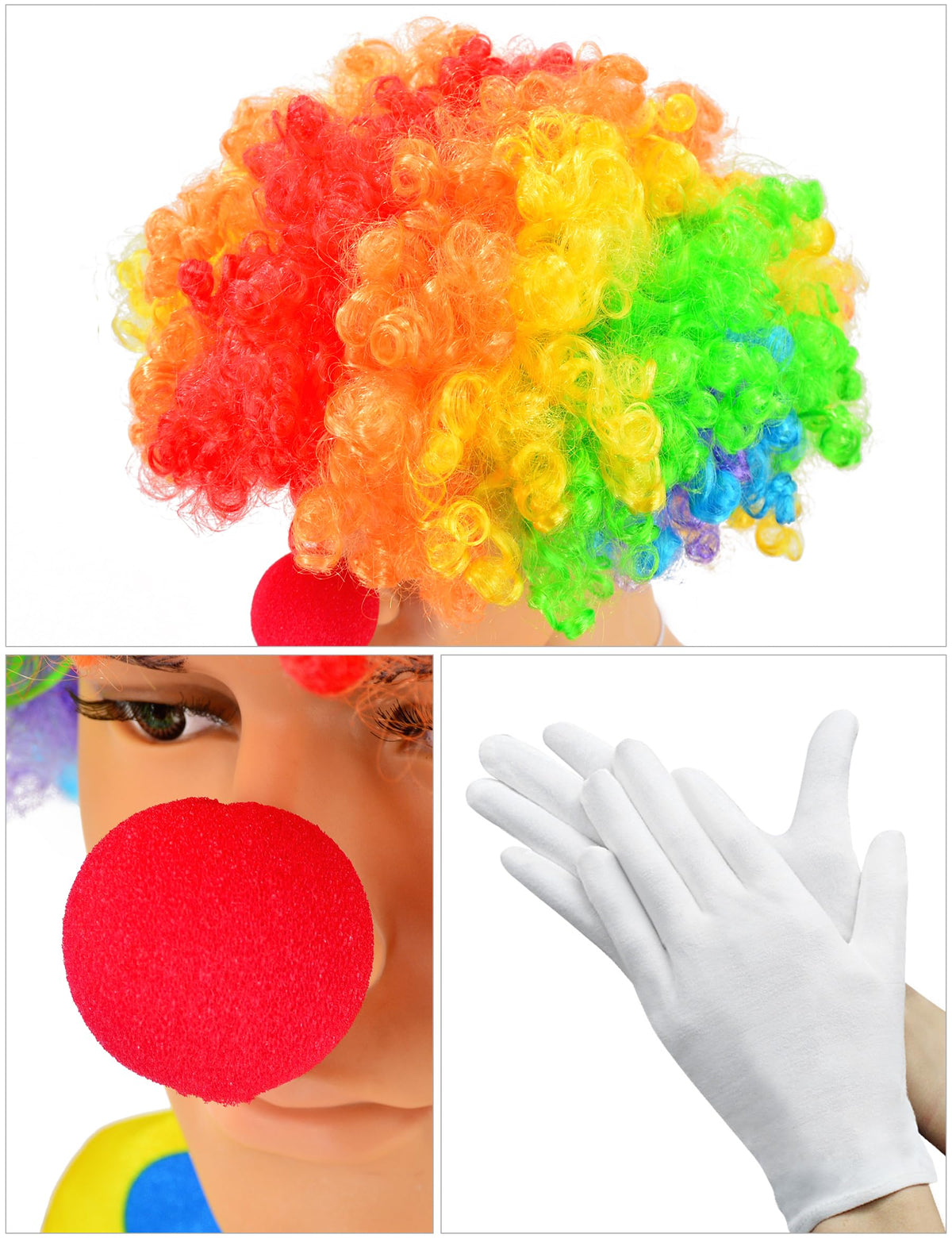 Yoroka clown wig; soft fibers add playful volume for stage moments.