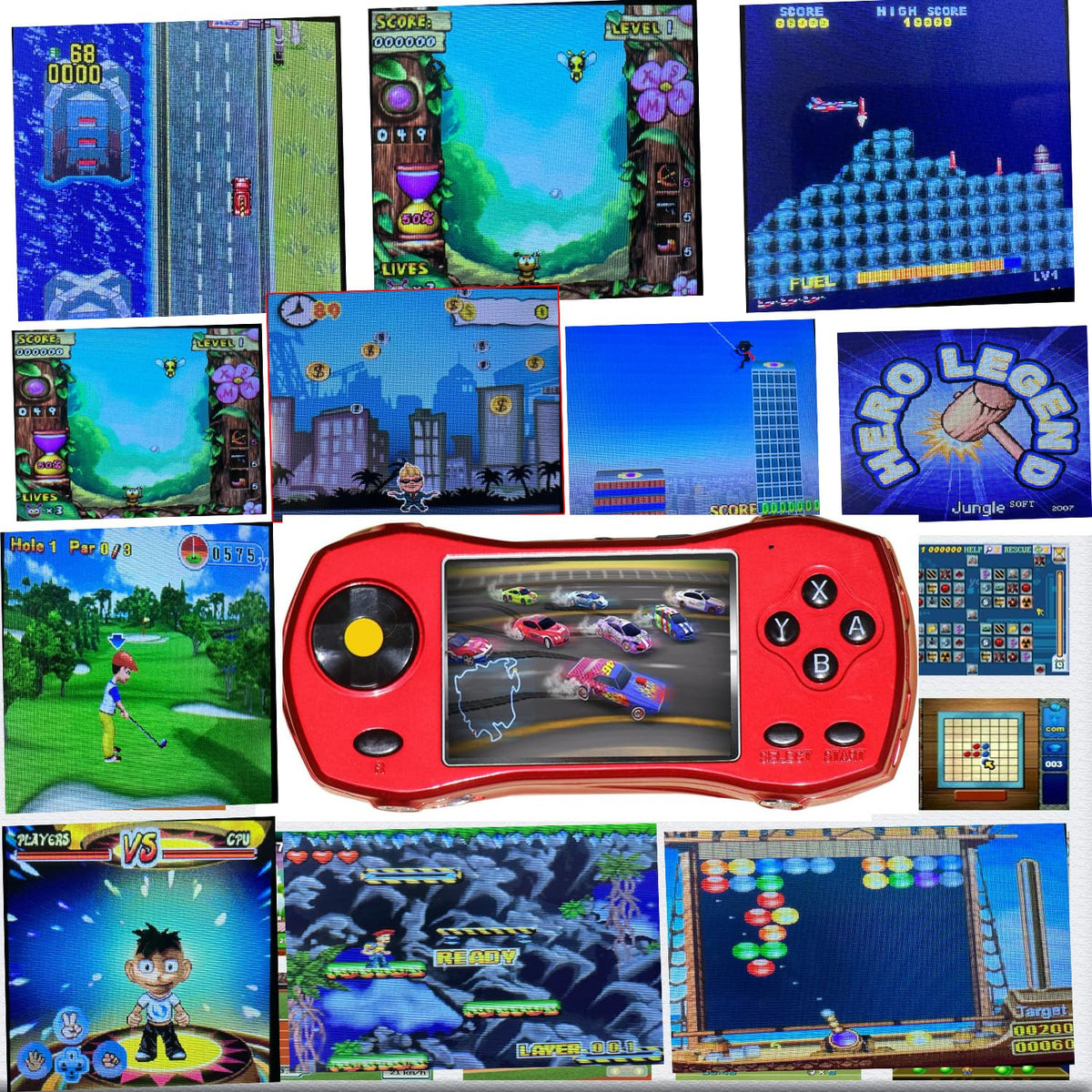YOROSY handheld console side view shows compact design for portable play.