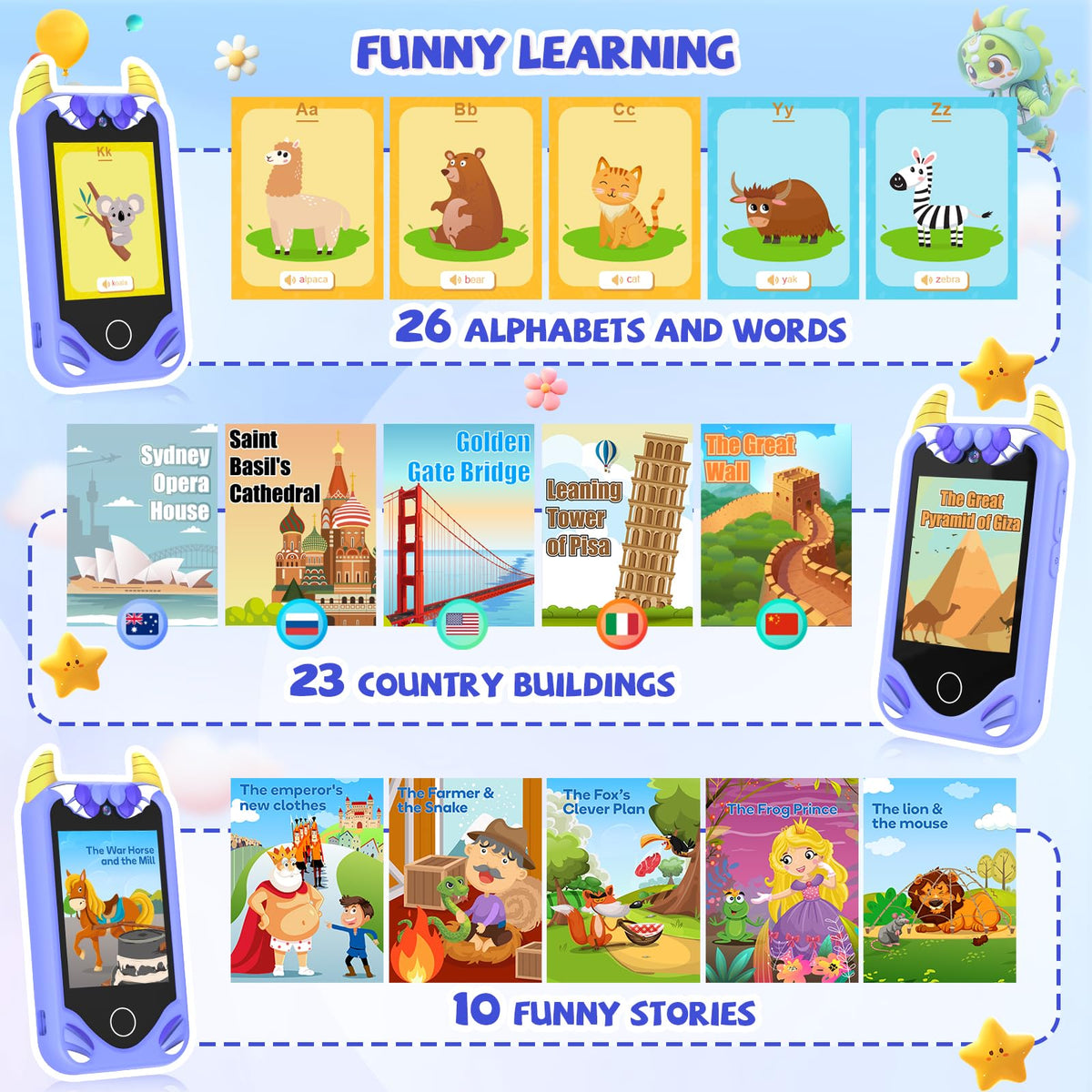 Yosfeng Kids Smart Phone with 32GB card for music and games storage.