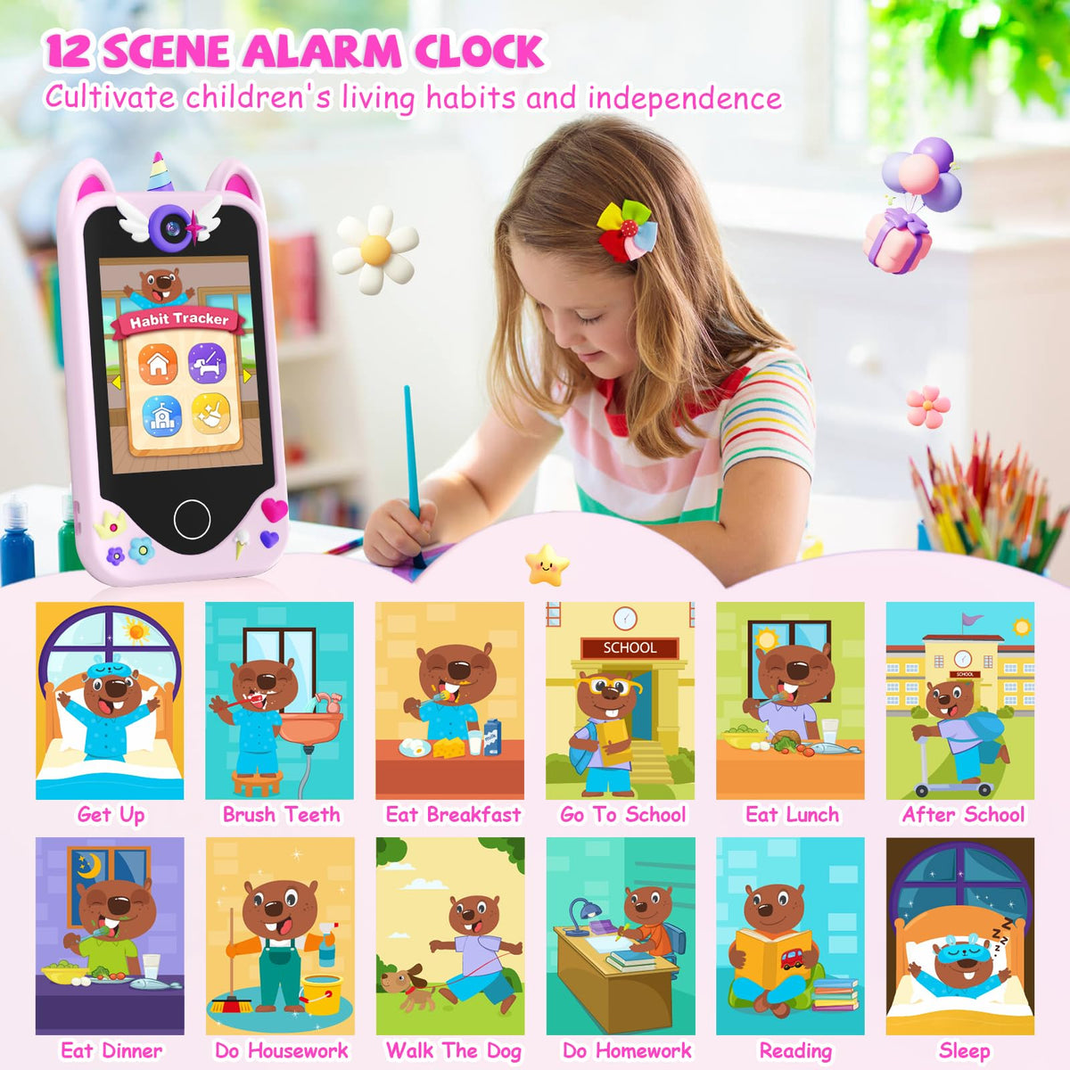 Yosfeng Kids Smart Phone 32GB memory card stores photos, stories, and music.