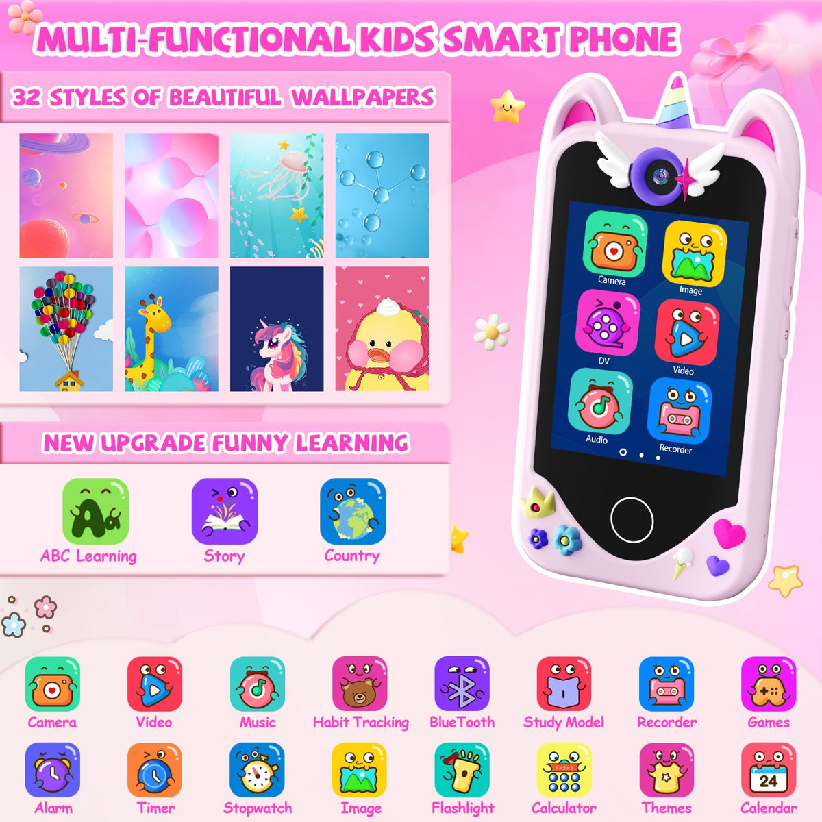 Yosfeng Kids Smart Phone dual cameras capture memories and spark creativity.
