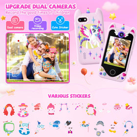 Yosfeng Kids Smart Phone learning mode supports ABC practice and landmark visuals.