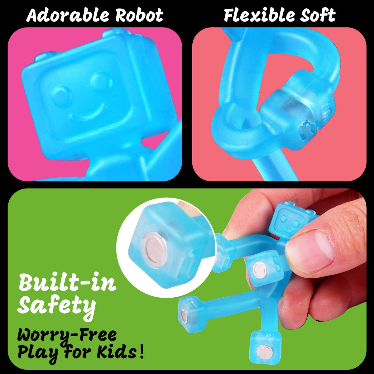 YOTNUS 24pcs magnetic travel robots opaque figures inviting tactile building and focus