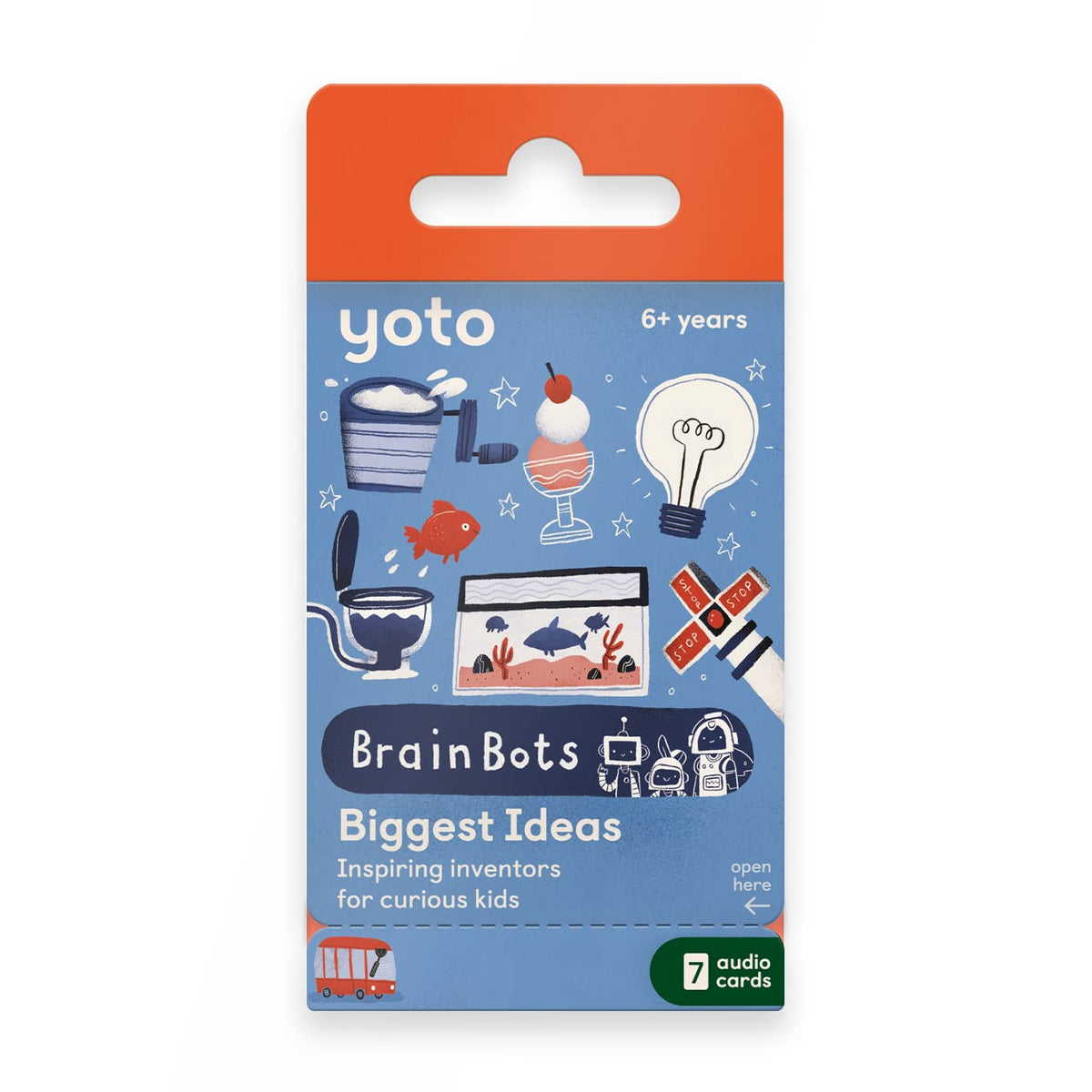 YOTO BrainBots Biggest Ideas card front with inventor stories for curious minds.