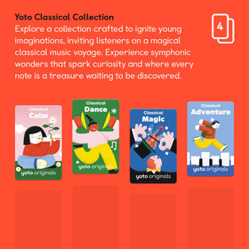 Inside view of four English-language audio cards for imaginative listening.