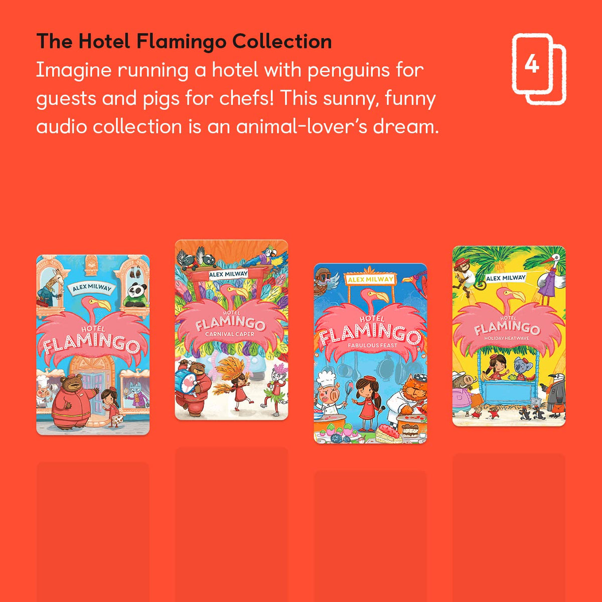 YOTO Hotel Flamingo collection box with four audio cards.