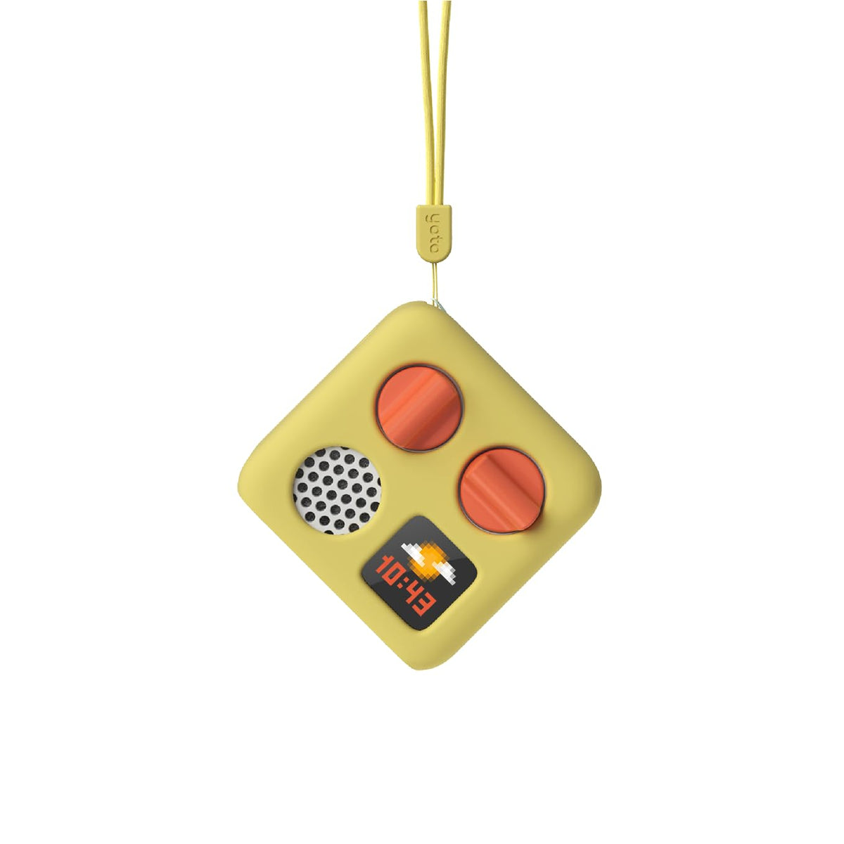 The Yoto Mini Adventure Jacket Sweet Corn yellow on a child’s hand for easy on-the-go play