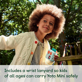 Yoto Mini front access shows card slot, pixel display, dials, and ports.