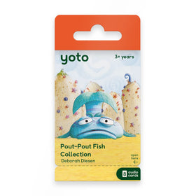 YOTO Pout-Pout Fish collection audiobook cards laid out for screen-free playtime