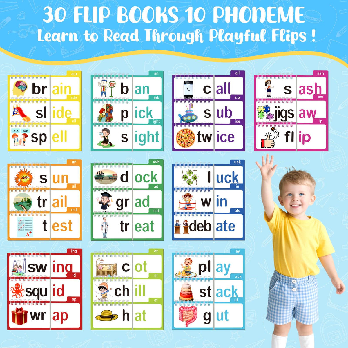 YOTOY flip books inside pages show word changes for playful learning on the go.