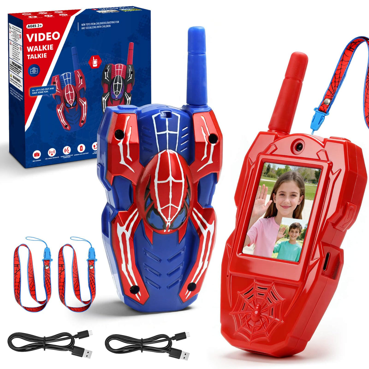 YOTOY Spider video walkie front view showing kid-friendly design for easy outdoor communication
