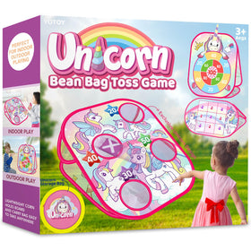 YOTOY unicorn bean bag toss set promotes active outdoor play with imaginative unicorn themes.
