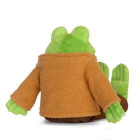 YOTTOY Frog plush jacket detail, removable caramel jacket