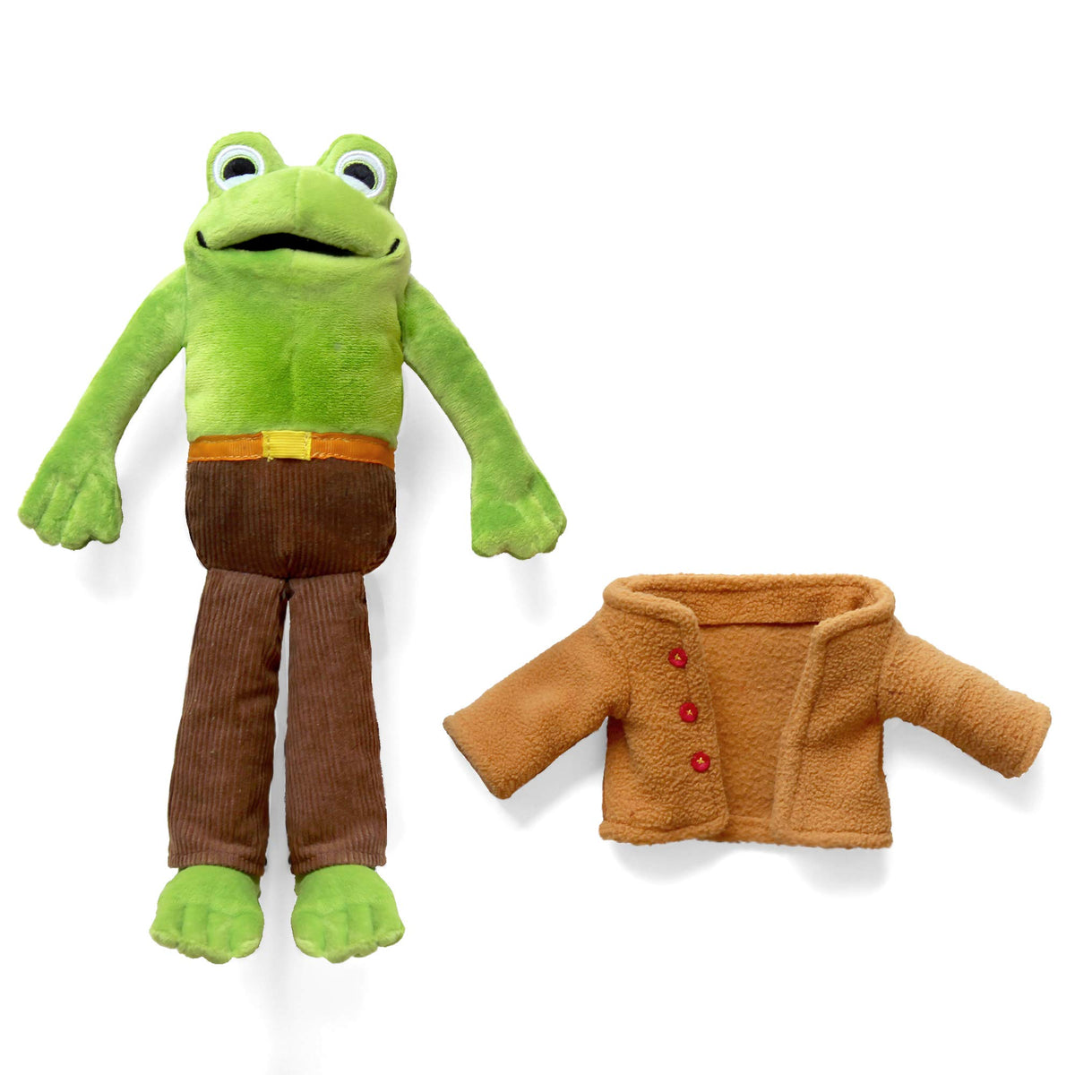 YOTTOY Frog plush brown corduroy pants detail with belt