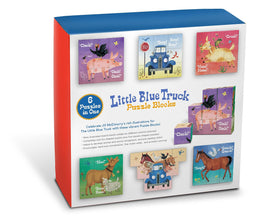 YOTTOY Little Blue Truck stackable blocks captured mid-build for fine motor play