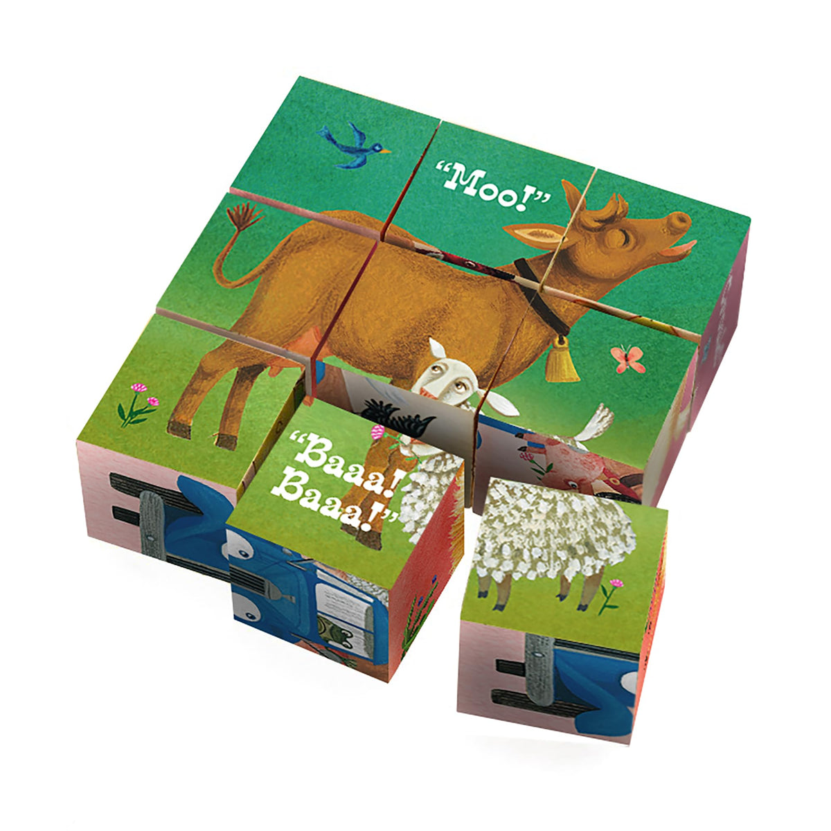 YOTTOY Little Blue Truck puzzle blocks featuring familiar truck scenes for recognition