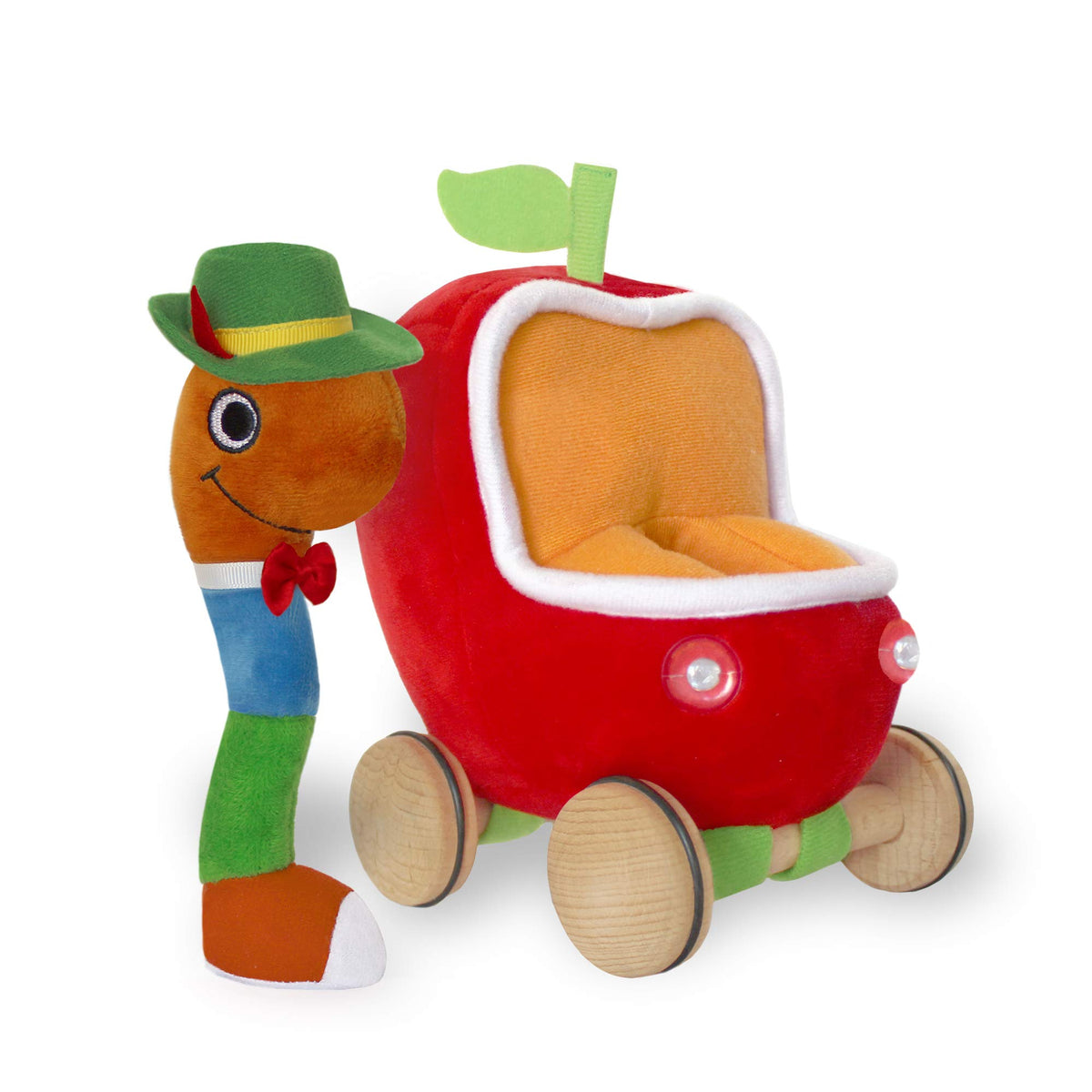 YOTTOY Lowly Worm soft toy with applecar for cozy imaginative play