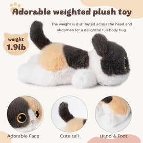 YOUBLEK Calico Cat weighted belly close-up highlighting soothing particles.