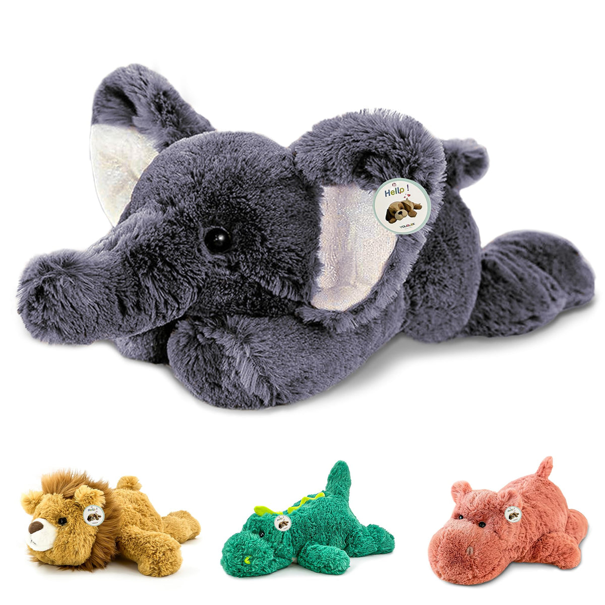 YOUBLEK elephant 16-inch weighted plush ready for cozy hugging moments.