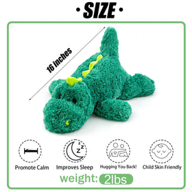 YOUBLEK green dinosaur weighted plush in hug pose for calming focus