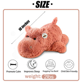 YOUBLEK pink hippo weighted plush 16-inch close-up highlights plush cotton texture.