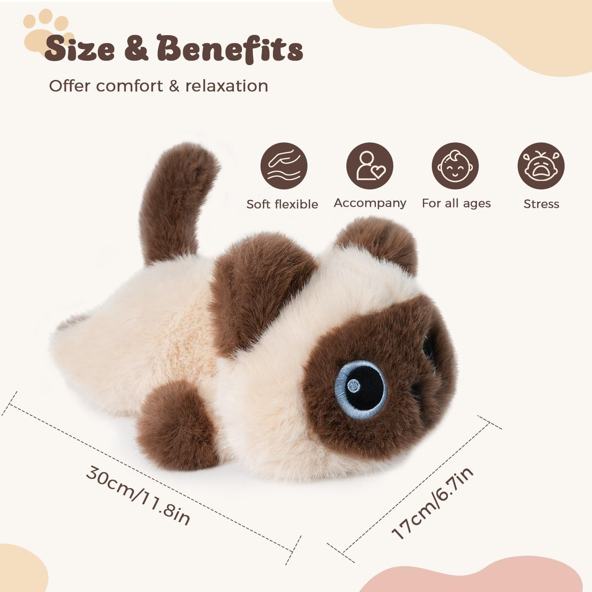 YOUBLEK siamese cat plush sleeping support for bedtime comfort.