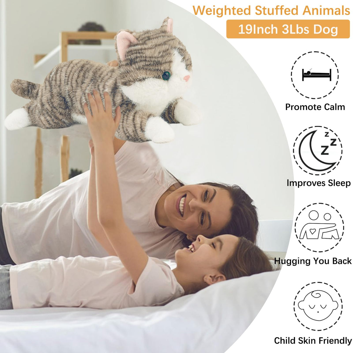 YOUBLEK weight-distributed plush provides balanced support during lap cuddles