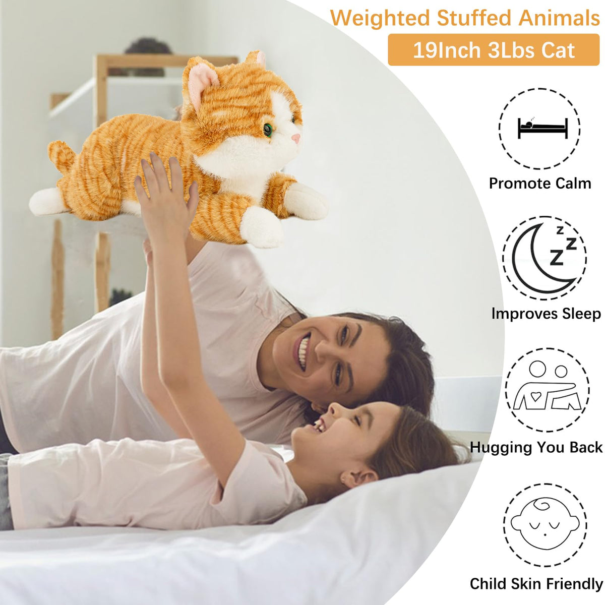 YOUBLEK weighted cat plush showing even weight distribution.