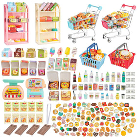 YOUHORYA 196Pcs mini-shopping-cart-playset for realistic dollhouse grocery scenes