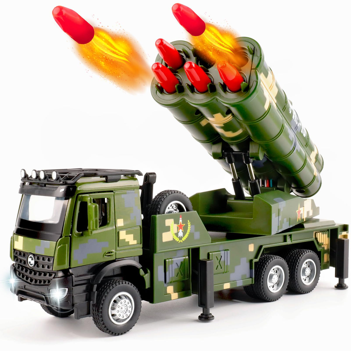 Youlechen Army Toys military truck with six missiles for immersive pretend play
