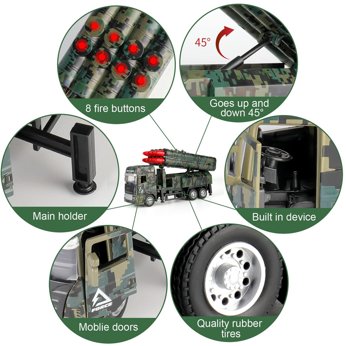 Youlechen army truck launch buttons enable realistic action for kids