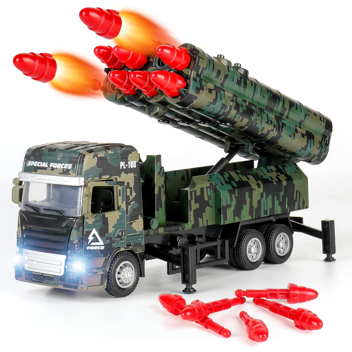 Youlechen army truck with missiles and launcher supports imaginative play