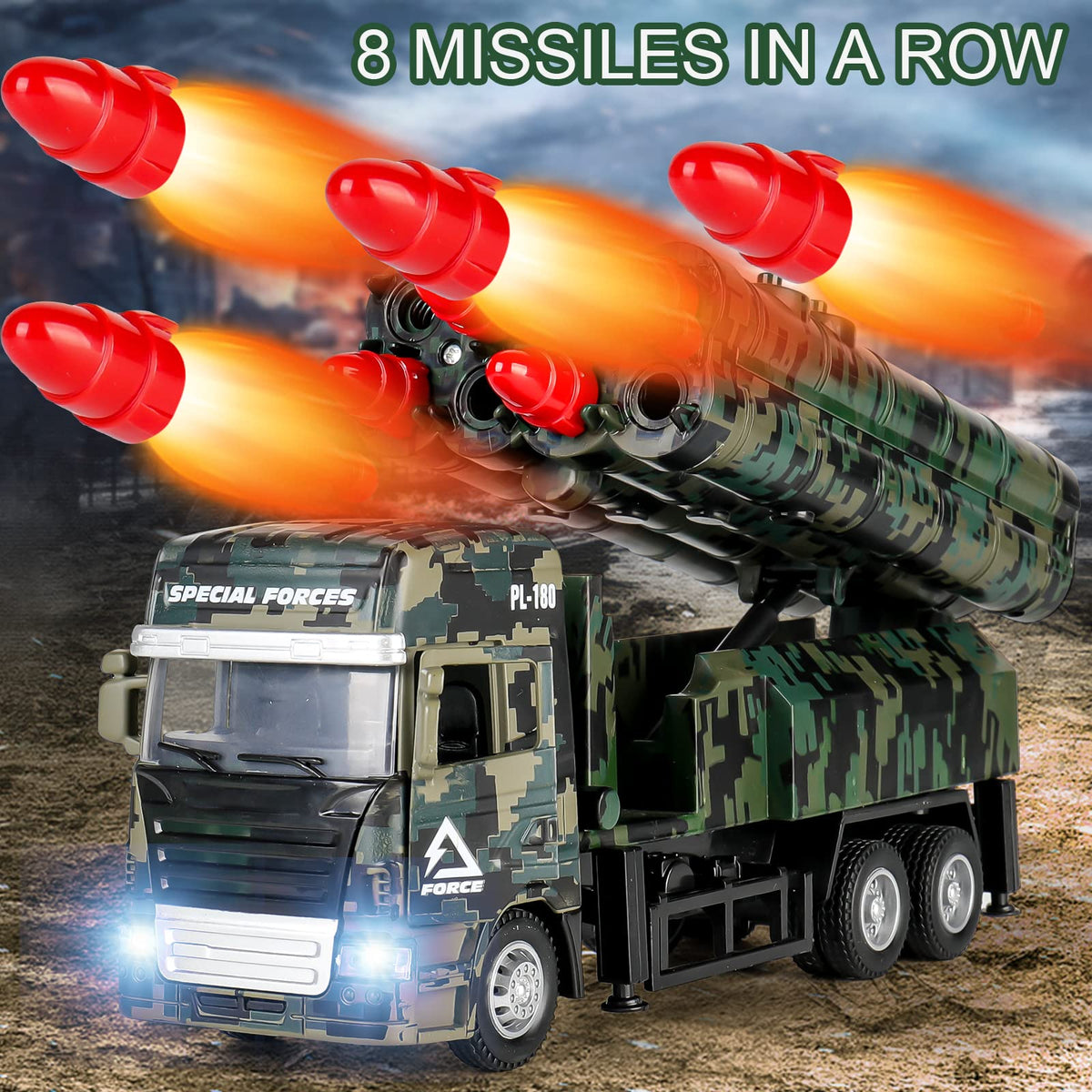 Youlechen army truck sound and light effects enhance playtime