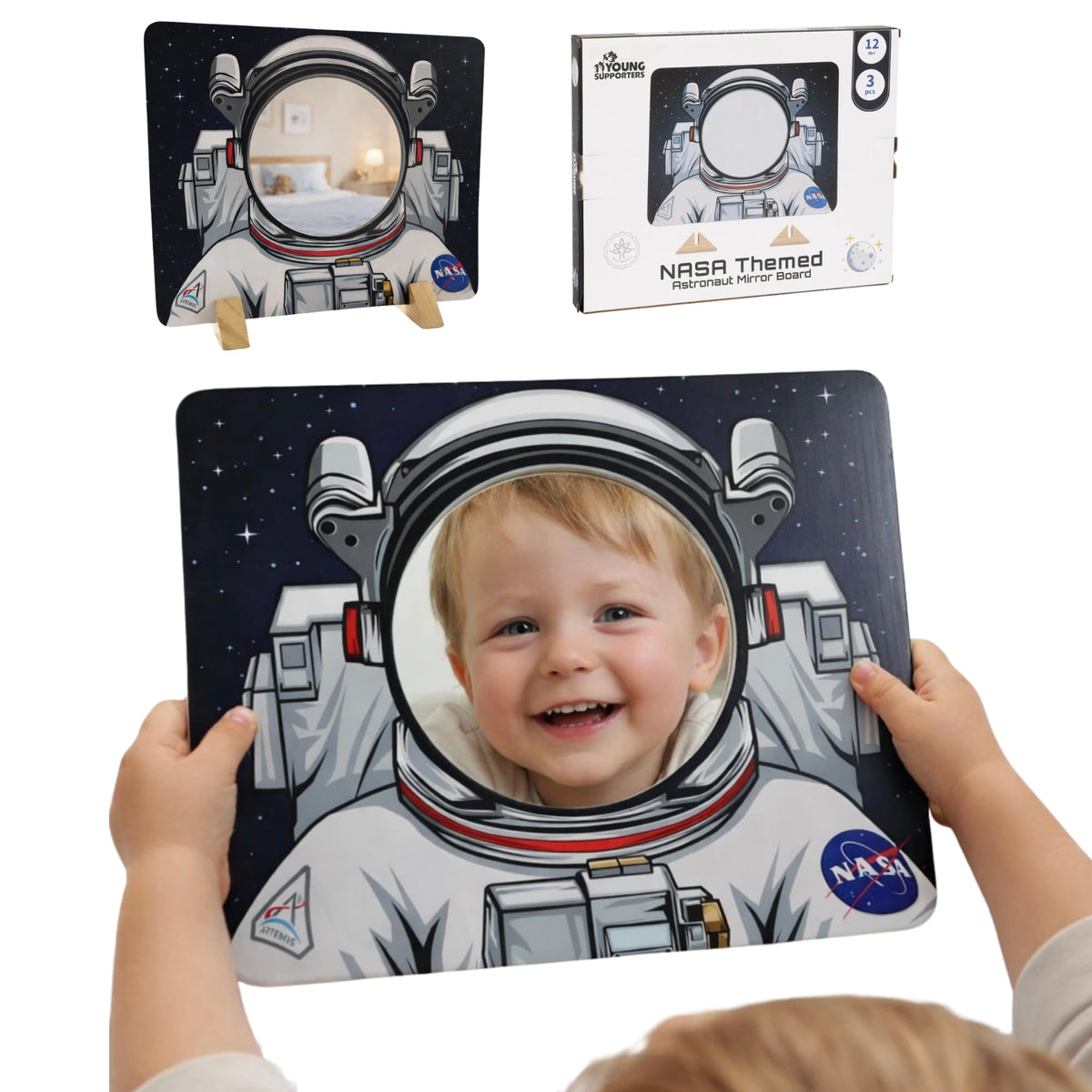 Young Supporters NASA astronaut mirror shows helmet reflection for imaginative space play.