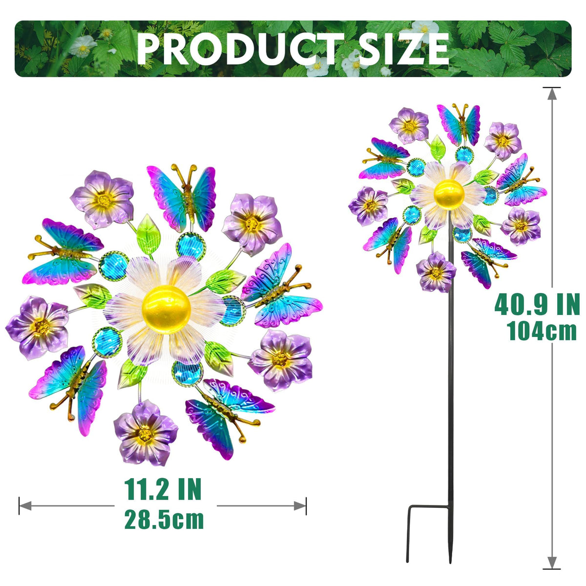 Yourongmao 40-inch metal windmill with LED lighting adds nighttime ambiance to patios and lawns.