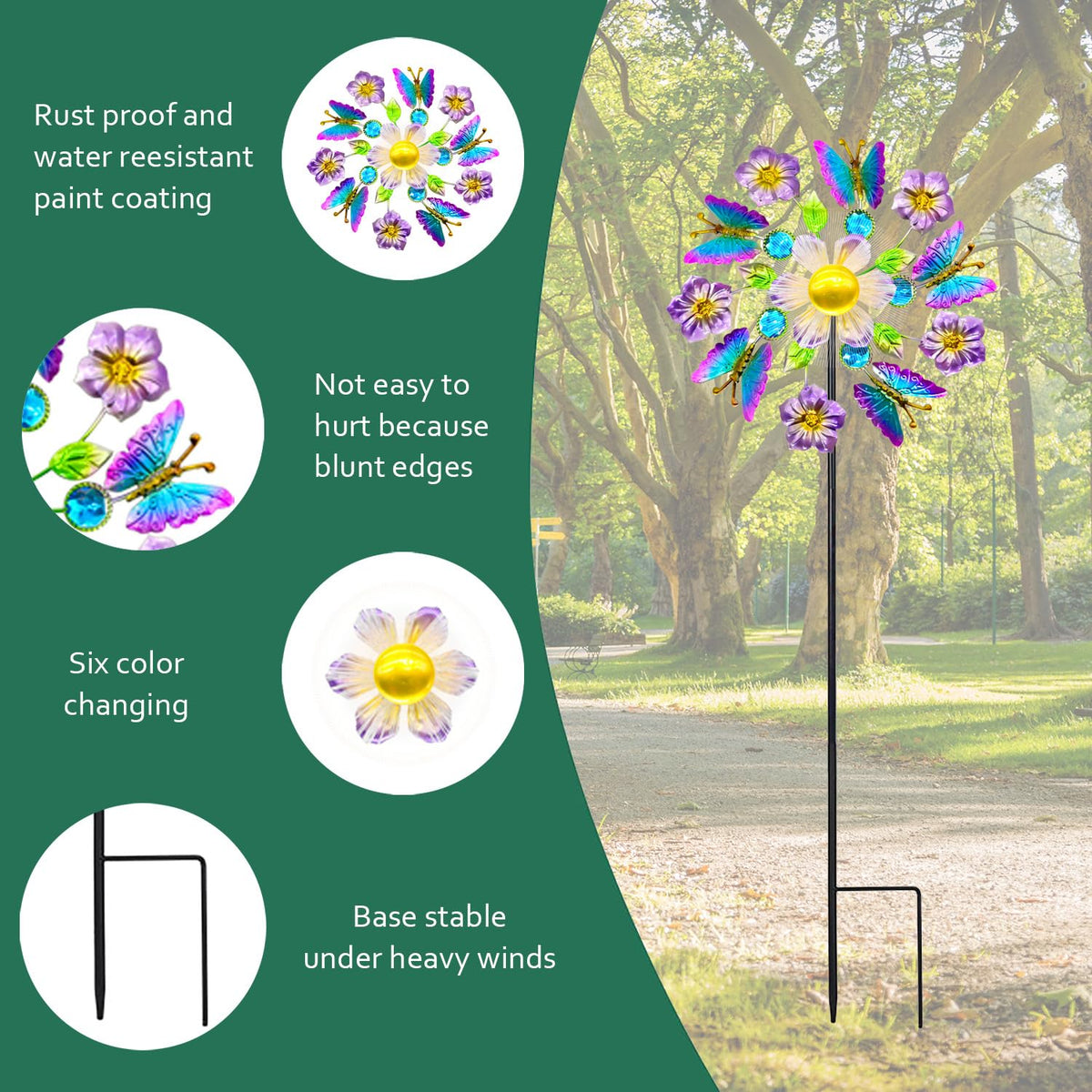 Yourongmao double-bearing wind spinner delivers smooth opposite-direction rotations for dynamic yard motion.