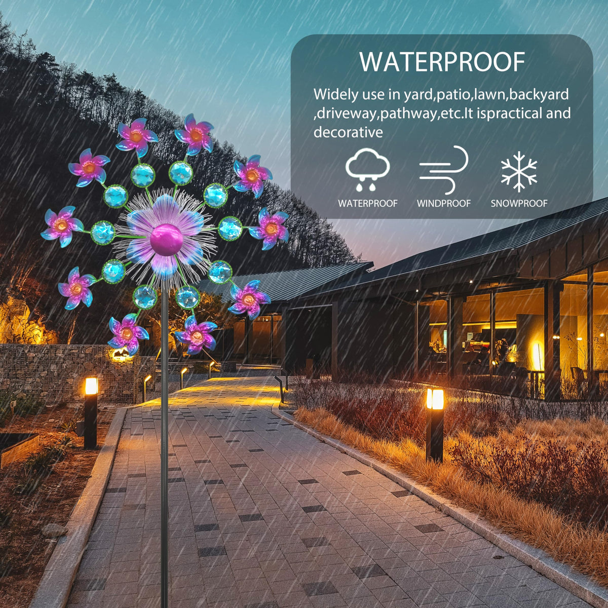Yourongmao wind spinner with LED lights offers vibrant nighttime illumination and ambiance.