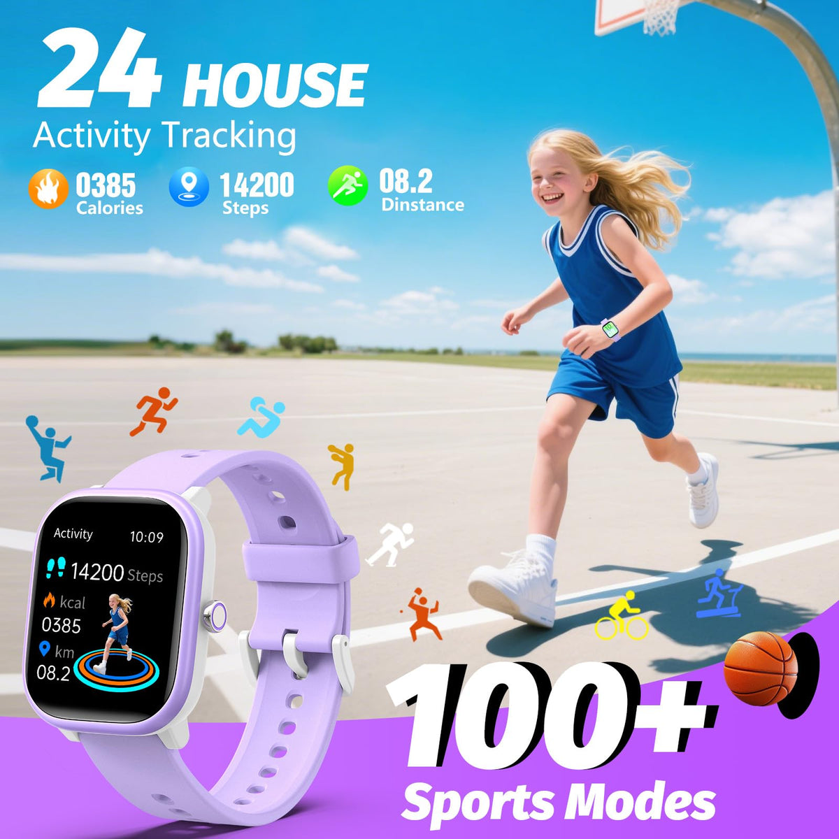 YOUSOKU Kids Watch purple worn on wrist highlighting comfortable strap.