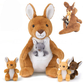 Youthfuljive 5-in-1 kangaroo set with mommy and four babies in a zipper pouch, ideal for imaginative play