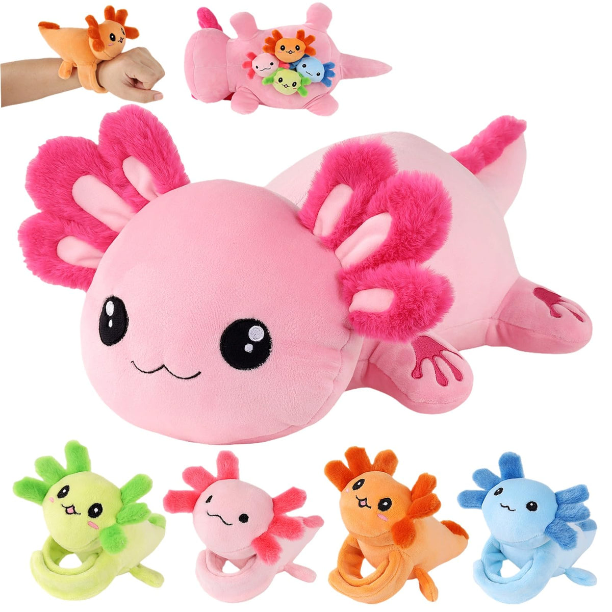 Youthfuljive mommy axolotl plush in 18-inch size, ideal for cuddles and bedtime comfort