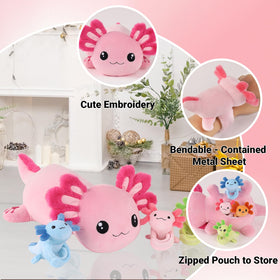 Youthfuljive axolotl plush with zipper tummy reveals tiny babies for surprise play