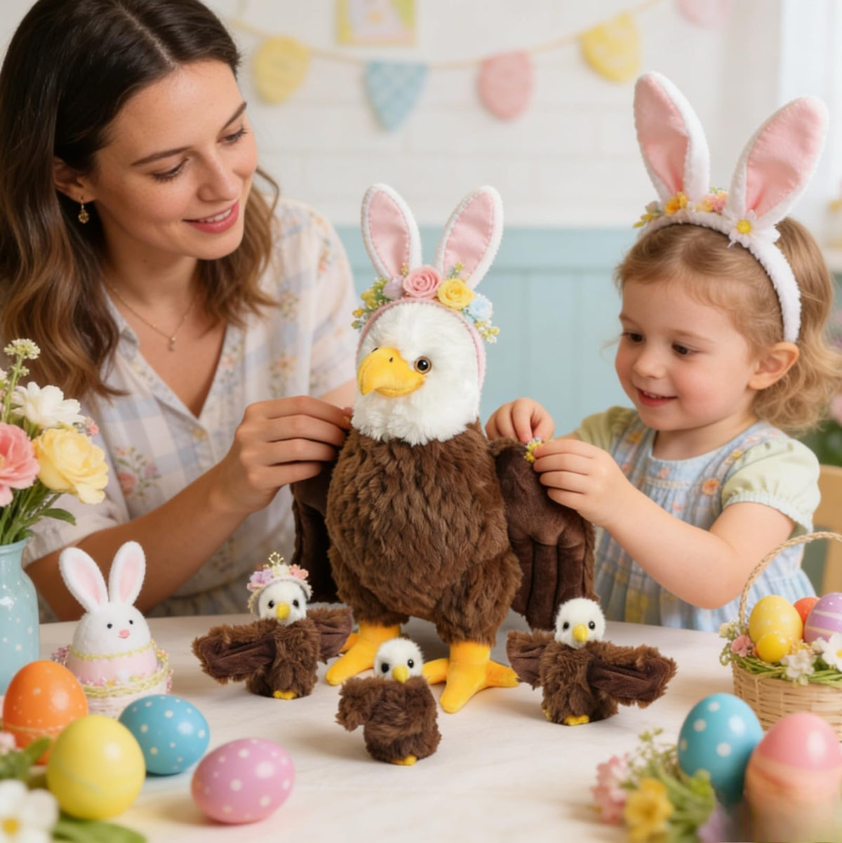 Youthfuljive bald eagle baby plush 4.7-inch, zipper tummy reveal with surprise chicks.