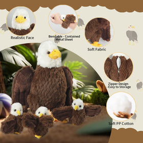 Youthfuljive bald eagle plush, ideal car seat buddy during family trips.