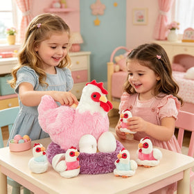 Youthfuljive plush chicken with zippered belly for portable playtime.