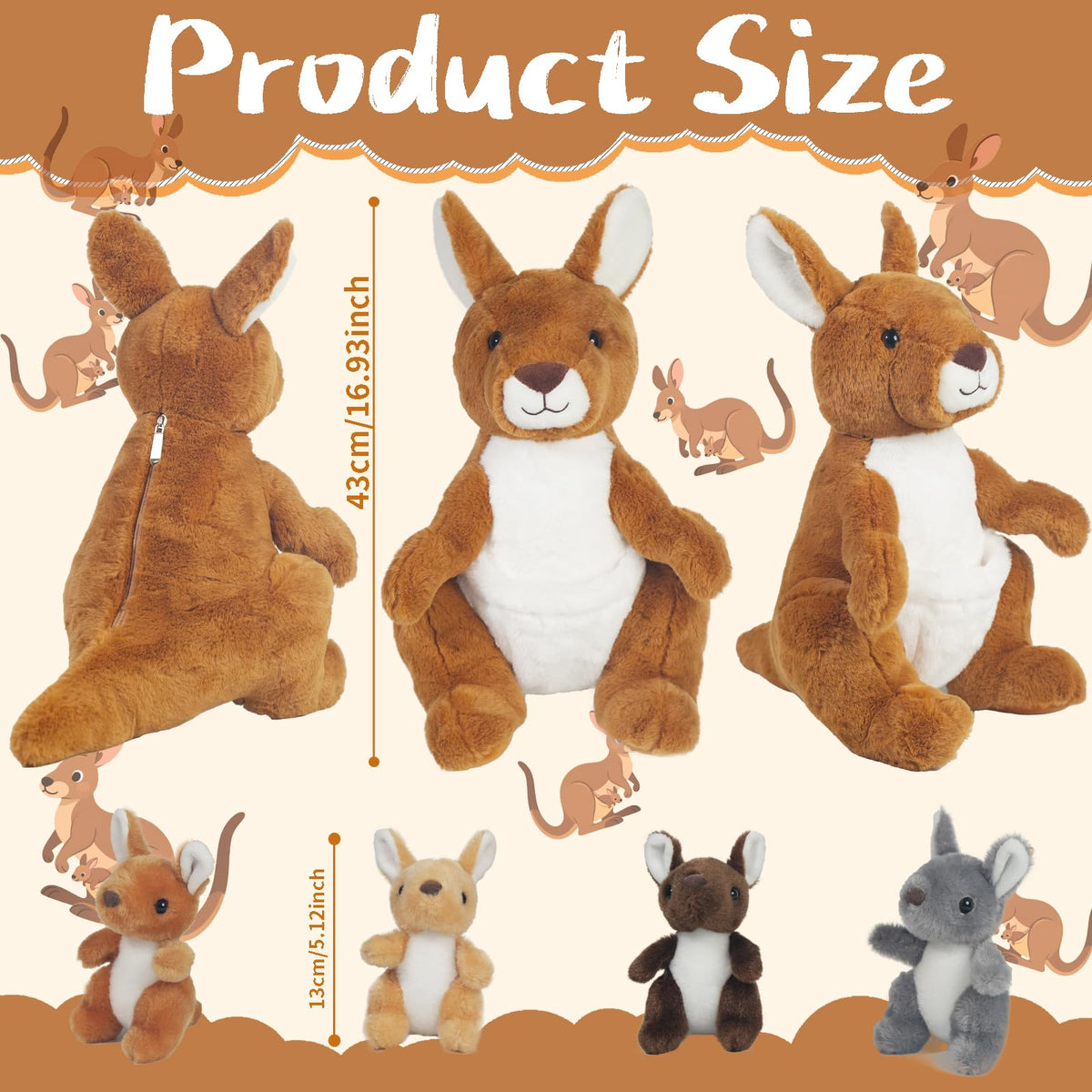 Youthfuljive mommy kangaroo plush with four babies stored in pouch for storytelling