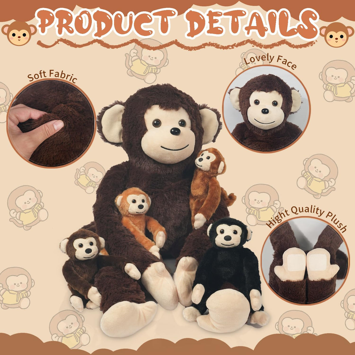 Youthfuljive baby monkey plush 4 for gifting and fun