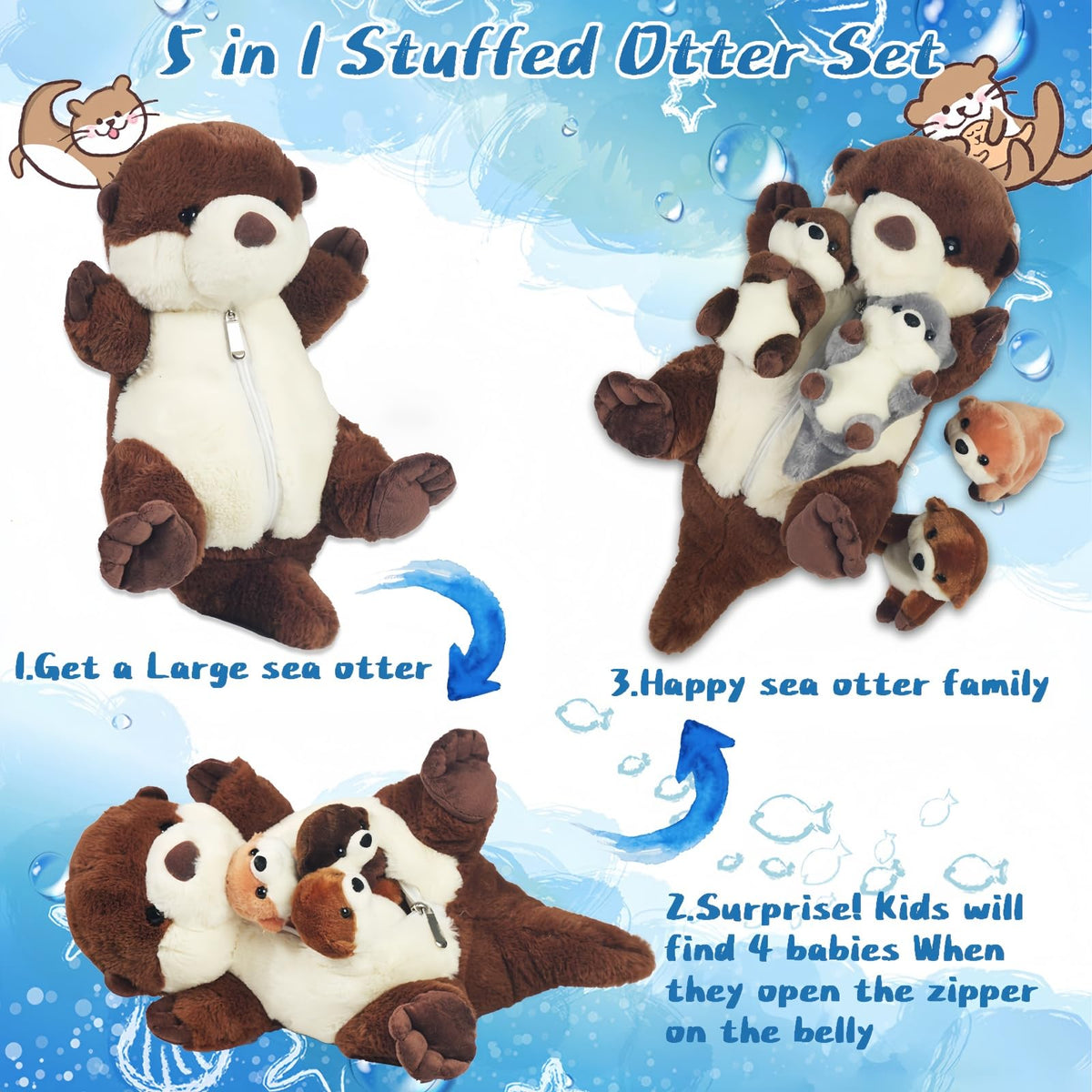 Youthfuljive sea otter baby plush, 5 inches, colorful cuddler.